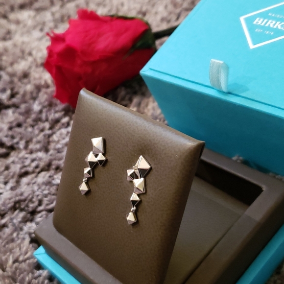 Birks Silver Cluster Drop Earrings - Picture 3 of 6